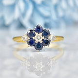 Ellibelle Jewellery Vintage 1975 Blue Sapphire & Diamond Gold Cluster Ring
