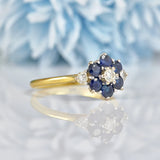 Ellibelle Jewellery Vintage 1975 Blue Sapphire & Diamond Gold Cluster Ring