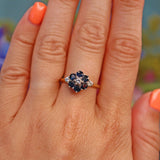 Ellibelle Jewellery Vintage 1975 Blue Sapphire & Diamond Gold Cluster Ring
