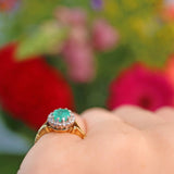 Ellibelle Jewellery Vintage 1975 Emerald & Diamond 18ct Gold Cluster Ring