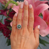 Ellibelle Jewellery Vintage 1975 Emerald & Diamond 18ct White Gold Cluster Ring