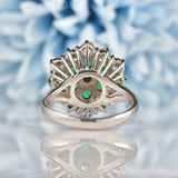 Ellibelle Jewellery Vintage 1975 Emerald & Diamond 18ct White Gold Cluster Ring