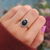 Ellibelle Jewellery Vintage 1975 Natural Sapphire & Diamond Cluster Engagement Ring