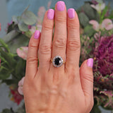 Ellibelle Jewellery Vintage 1975 Natural Sapphire & Diamond Cluster Engagement Ring