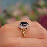 Ellibelle Jewellery Vintage 1975 Natural Sapphire & Diamond Cluster Engagement Ring
