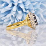 Ellibelle Jewellery Vintage 1975 Natural Sapphire & Diamond Cluster Engagement Ring