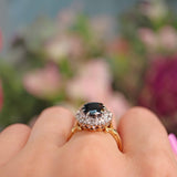 Ellibelle Jewellery Vintage 1975 Natural Sapphire & Diamond Cluster Engagement Ring