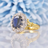 Ellibelle Jewellery Vintage 1975 Natural Sapphire & Diamond Cluster Engagement Ring