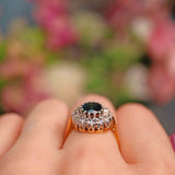 Ellibelle Jewellery Vintage 1975 Sapphire & Diamond 18ct Gold Cluster Engagement Ring