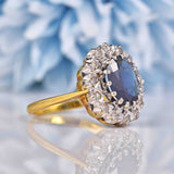 Ellibelle Jewellery Vintage 1975 Sapphire & Diamond 18ct Gold Cluster Engagement Ring