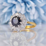 Ellibelle Jewellery Vintage 1975 Sapphire & Diamond 18ct Gold Cluster Engagement Ring