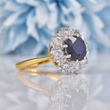 Ellibelle Jewellery Vintage 1975 Sapphire & Diamond 18ct Gold Cluster Engagement Ring