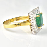 Ellibelle Jewellery Vintage 1976 Natural Emerald & Diamond 18ct Gold Panel Ring
