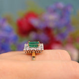 Ellibelle Jewellery Vintage 1976 Natural Emerald & Diamond 18ct Gold Panel Ring
