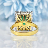 Ellibelle Jewellery Vintage 1976 Natural Emerald & Diamond 18ct Gold Panel Ring