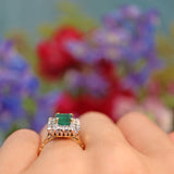 Ellibelle Jewellery Vintage 1976 Natural Emerald & Diamond 18ct Gold Panel Ring