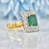 Ellibelle Jewellery Vintage 1976 Natural Emerald & Diamond 18ct Gold Panel Ring