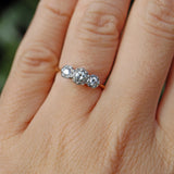 Ellibelle Jewellery Vintage 1977 Diamond 18ct Gold & Platinum Three Stone Ring