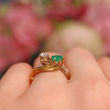 Ellibelle Jewellery Vintage 1977 Emerald & Diamond 18ct Gold Toi et Moi Engagement Ring