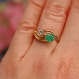 Ellibelle Jewellery Vintage 1977 Emerald & Diamond 18ct Gold Toi et Moi Engagement Ring
