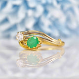 Ellibelle Jewellery Vintage 1977 Emerald & Diamond 18ct Gold Toi et Moi Engagement Ring