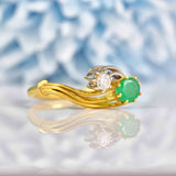 Ellibelle Jewellery Vintage 1977 Emerald & Diamond 18ct Gold Toi et Moi Engagement Ring