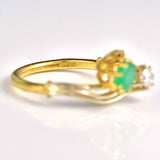 Ellibelle Jewellery Vintage 1977 Emerald & Diamond 18ct Gold Toi et Moi Engagement Ring
