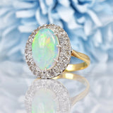 Ellibelle Jewellery Vintage 1977 Natural Opal & Diamond 18ct Gold Oval Cluster Ring