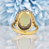 Ellibelle Jewellery Vintage 1977 Natural Opal & Diamond 18ct Gold Oval Cluster Ring