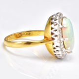 Ellibelle Jewellery Vintage 1977 Natural Opal & Diamond 18ct Gold Oval Cluster Ring