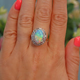 Ellibelle Jewellery Vintage 1977 Natural Opal & Diamond 18ct Gold Oval Cluster Ring