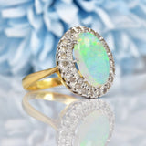 Ellibelle Jewellery Vintage 1977 Natural Opal & Diamond 18ct Gold Oval Cluster Ring
