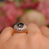 Ellibelle Jewellery Vintage 1977 Natural Sapphire & Diamond Cluster Engagement Ring