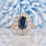Ellibelle Jewellery Vintage 1977 Natural Sapphire & Diamond Cluster Engagement Ring