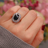 Ellibelle Jewellery Vintage 1977 Natural Sapphire & Diamond Cluster Engagement Ring