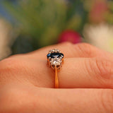 Ellibelle Jewellery Vintage 1977 Sapphire & Diamond 18ct Gold Three Stone Ring