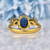Ellibelle Jewellery Vintage 1977 Sapphire & Diamond 18ct Gold Three Stone Ring