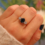 Ellibelle Jewellery Vintage 1977 Sapphire & Diamond 18ct Gold Three Stone Ring