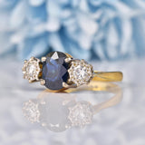 Ellibelle Jewellery Vintage 1977 Sapphire & Diamond 18ct Gold Three Stone Ring