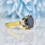 Ellibelle Jewellery Vintage 1978 Dark Sapphire & Diamond Three Stone Ring