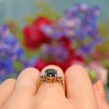Ellibelle Jewellery Vintage 1978 Dark Sapphire & Diamond Three Stone Ring