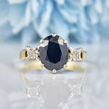 Ellibelle Jewellery Vintage 1978 Dark Sapphire & Diamond Three Stone Ring