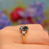 Ellibelle Jewellery Vintage 1978 Dark Sapphire & Diamond Three Stone Ring