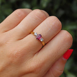 Ellibelle Jewellery Vintage 1978 Ruby & Diamond 18ct Gold Three Stone Ring