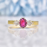 Ellibelle Jewellery Vintage 1978 Ruby & Diamond 18ct Gold Three Stone Ring