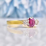 Ellibelle Jewellery Vintage 1978 Ruby & Diamond 18ct Gold Three Stone Ring