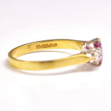 Ellibelle Jewellery Vintage 1978 Ruby & Diamond 18ct Gold Three Stone Ring