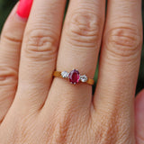 Ellibelle Jewellery Vintage 1978 Ruby & Diamond 18ct Gold Three Stone Ring