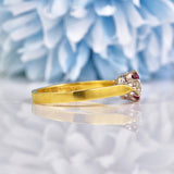 Ellibelle Jewellery Vintage 1978 Ruby & Diamond 18ct Gold Three Stone Ring
