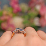 Ellibelle Jewellery Vintage 1979 Ceylon Sapphire & Diamond 18ct Gold Bypass Ring